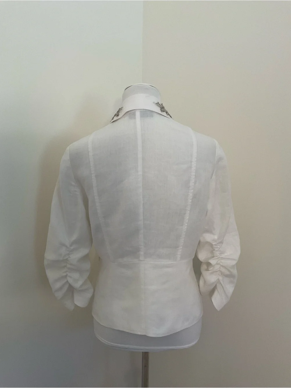 INC International Concepts White Linen Ruch Sleeve Peplum Jacket